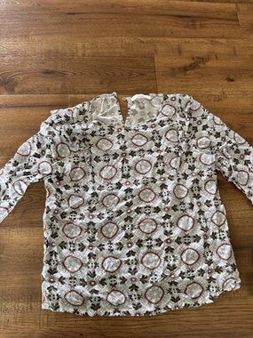 LOFT Cream Floral Paisley Tank with Taupe & Rust Accents